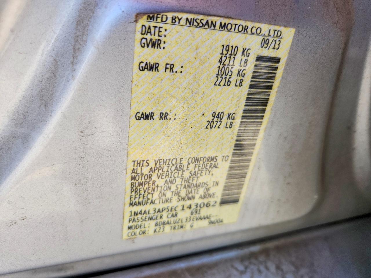 2014 NISSAN ALTIMA 2.5 photo 12
