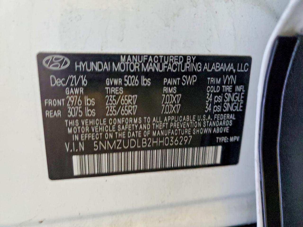 2017 HYUNDAI SANTA FE SPORT 2.4L photo 13