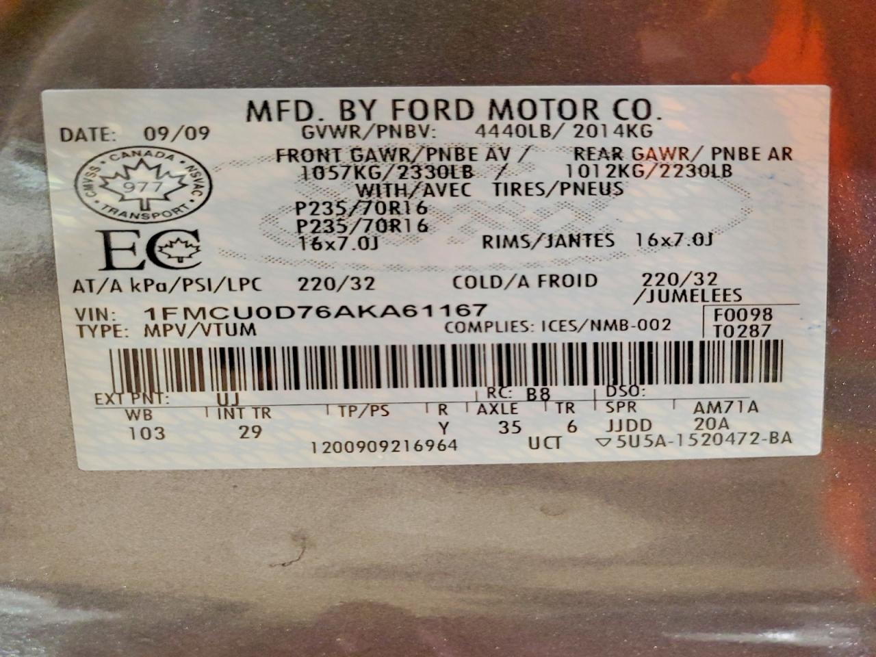 2010 FORD ESCAPE XLT photo 14