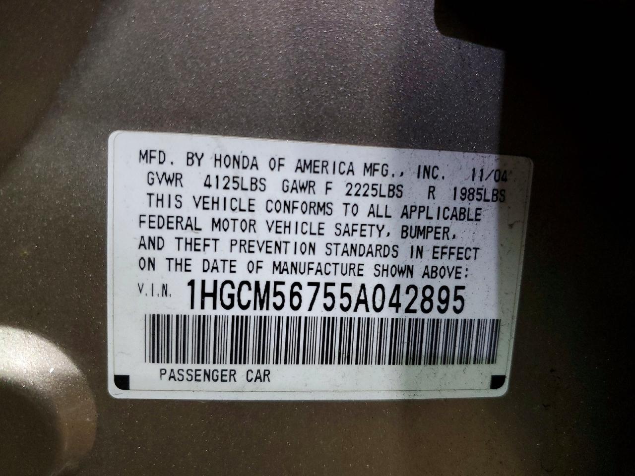 2005 HONDA ACCORD EX photo 12