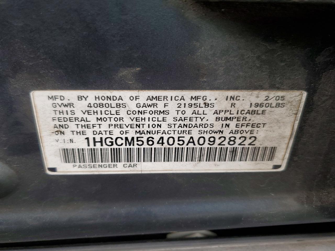 2005 HONDA ACCORD LX photo 12