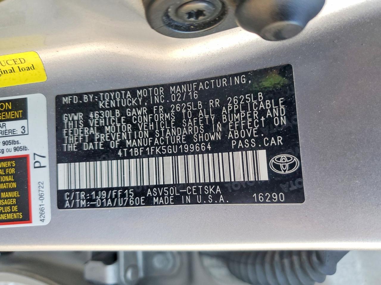 2016 TOYOTA CAMRY LE photo 13