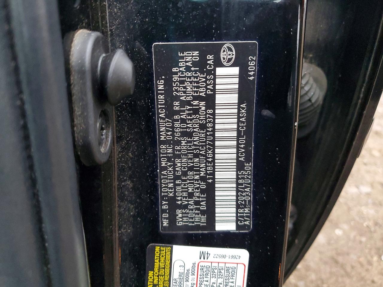 2007 TOYOTA CAMRY CE photo 12