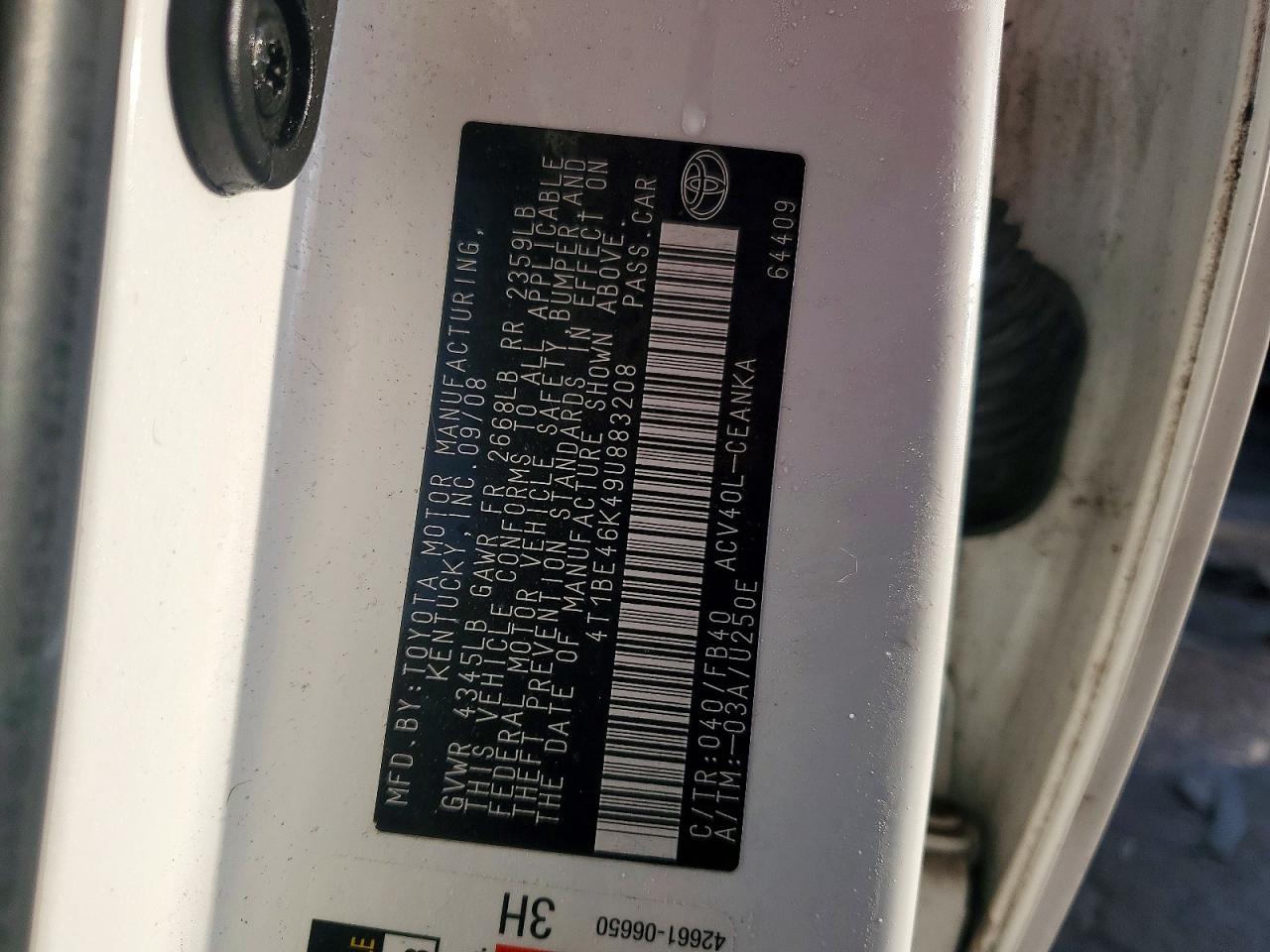 2009 TOYOTA CAMRY BASE photo 12