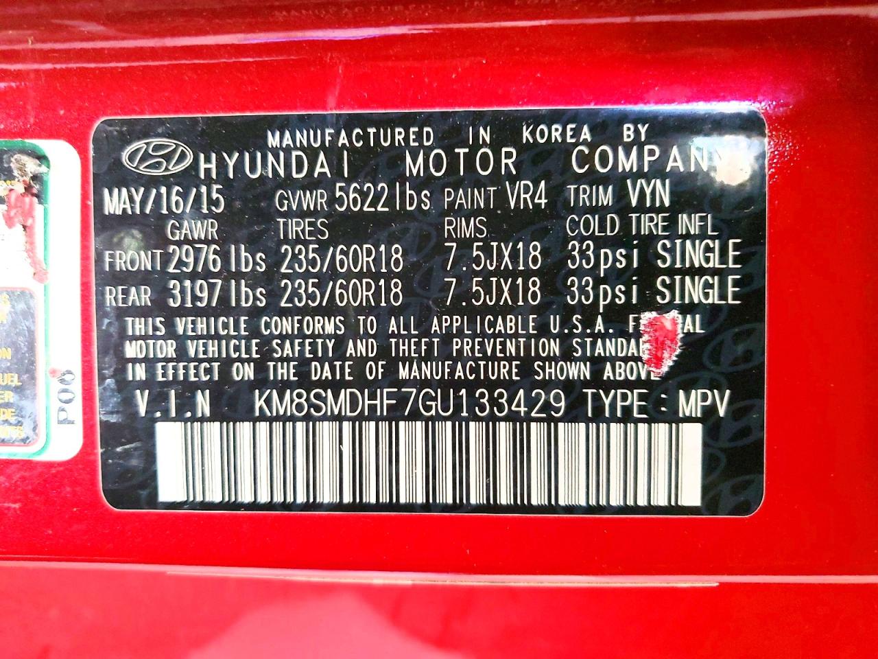 2016 HYUNDAI SANTA FE photo 13