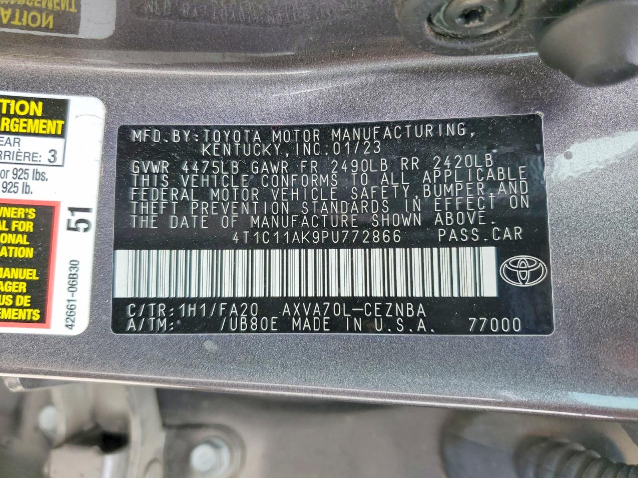 2023 TOYOTA CAMRY LE photo 12