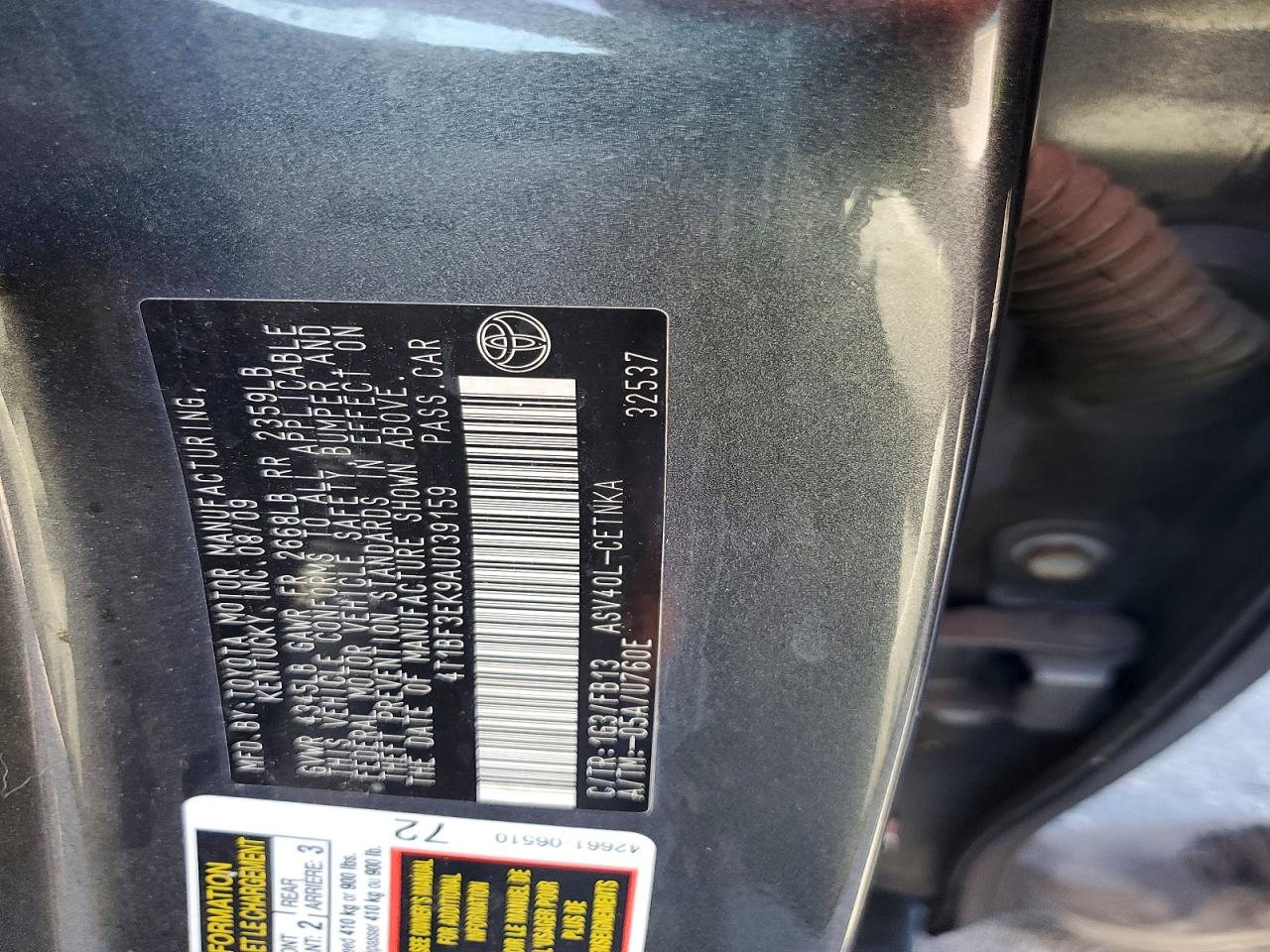 2010 TOYOTA CAMRY BASE photo 12