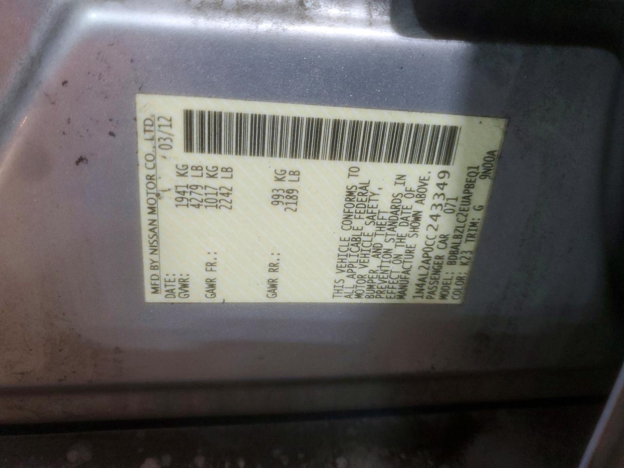 2012 NISSAN ALTIMA BASE photo 12