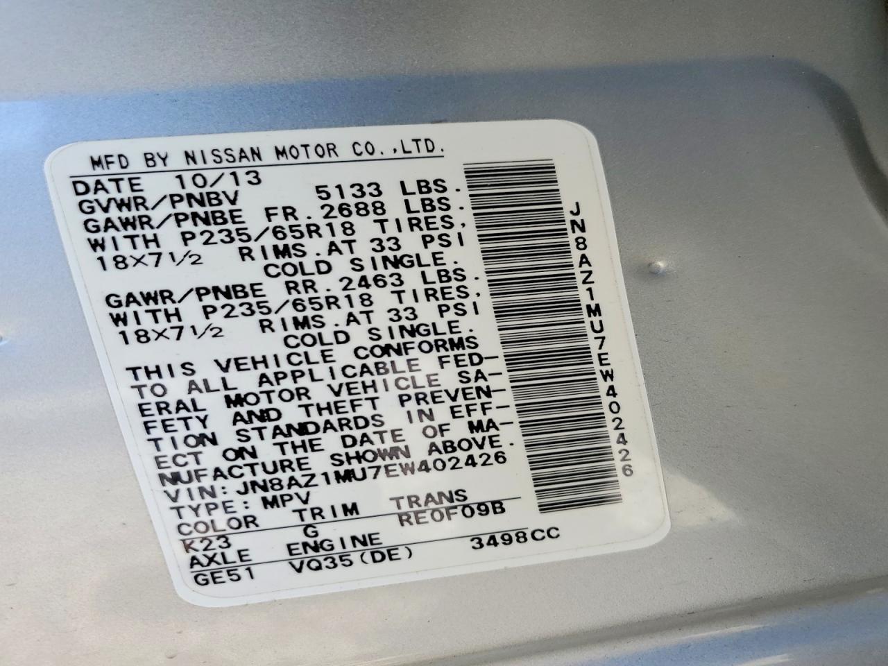 2014 NISSAN MURANO S photo 13
