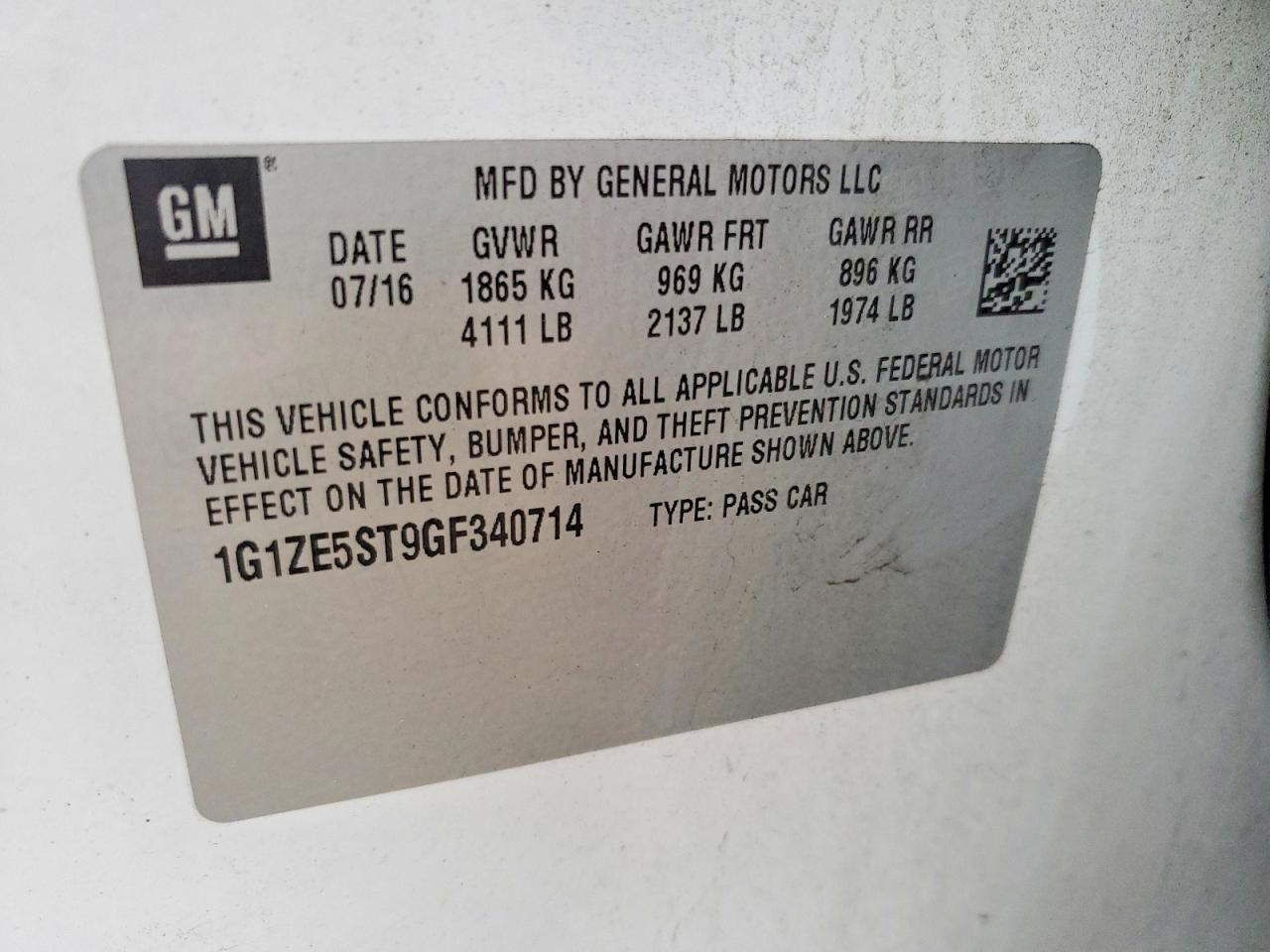 2016 CHEVROLET MALIBU LT photo 12
