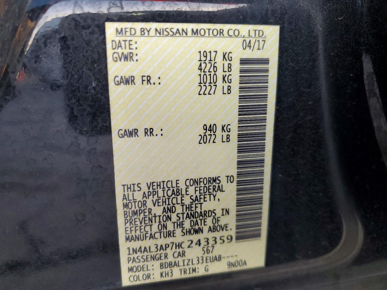 2017 NISSAN ALTIMA 2.5 photo 12