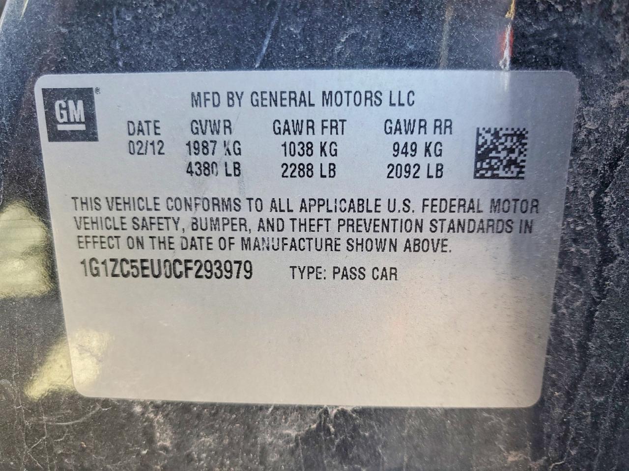 2012 CHEVROLET MALIBU 1LT photo 12
