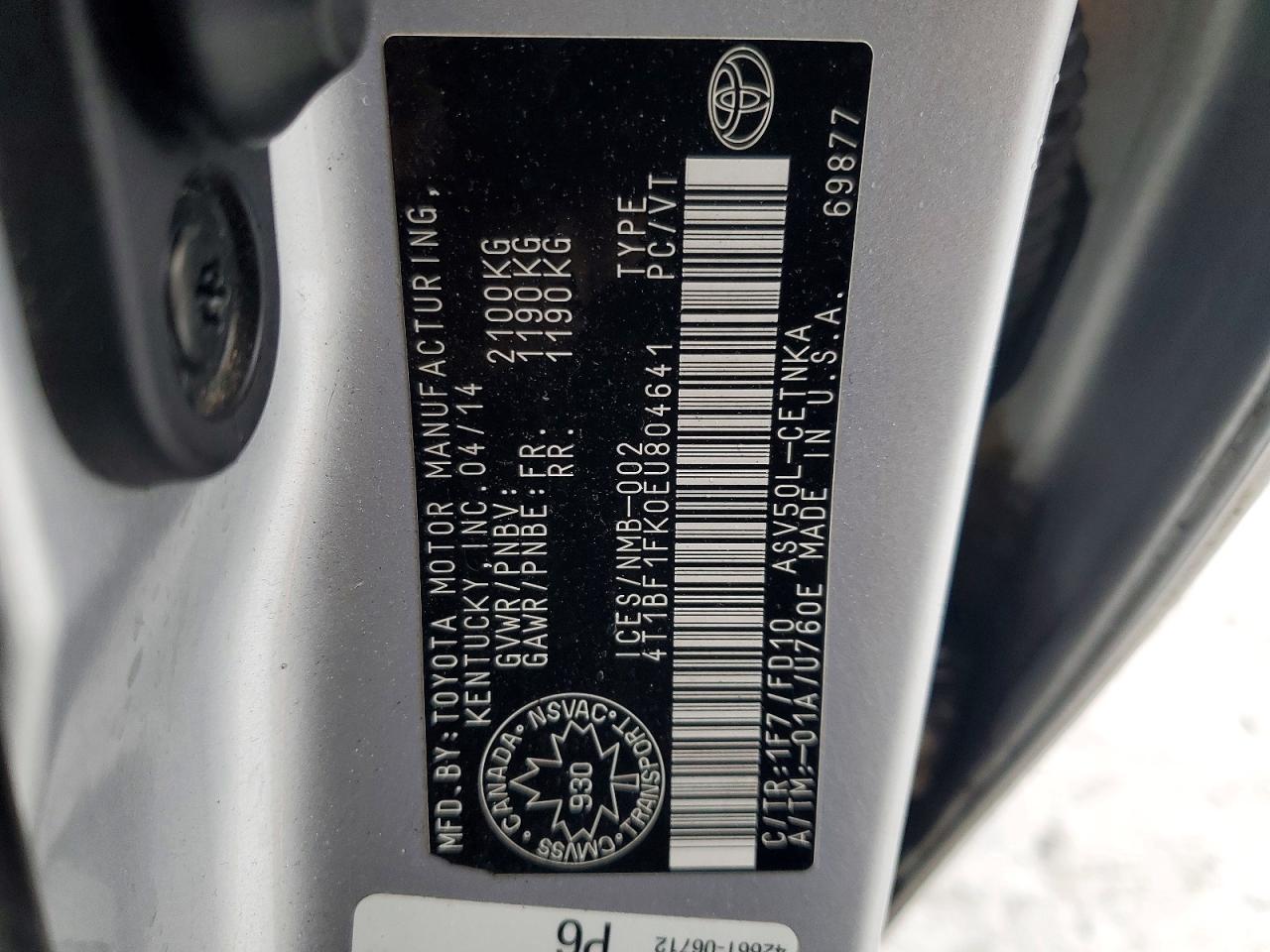 2014 TOYOTA CAMRY L photo 13