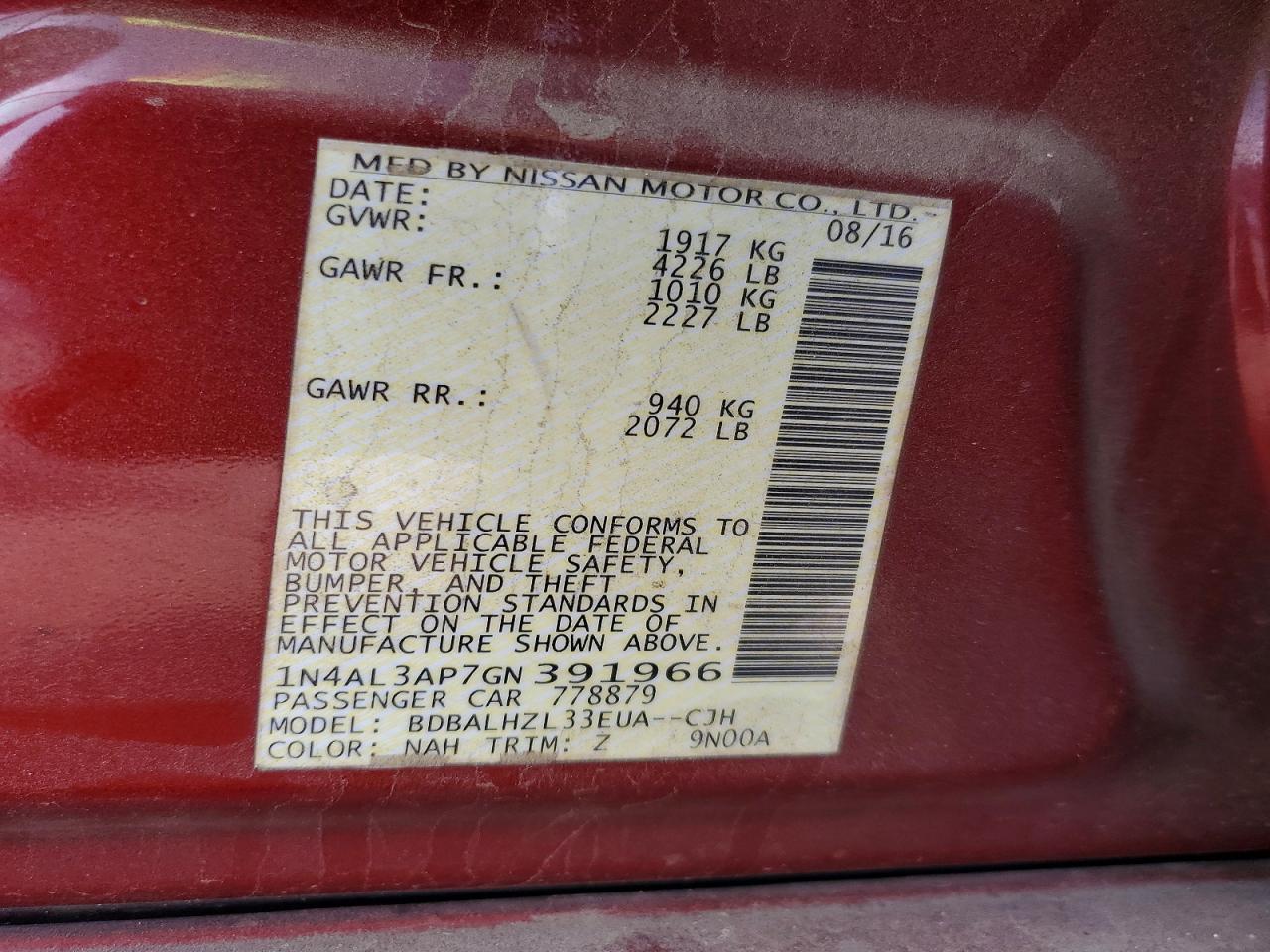 2016 NISSAN ALTIMA 2.5 photo 12