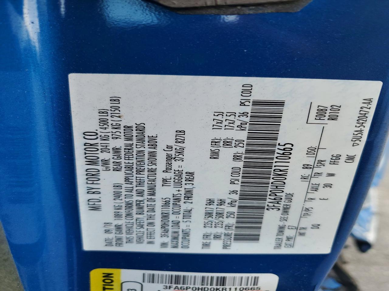 2019 FORD FUSION SE photo 12