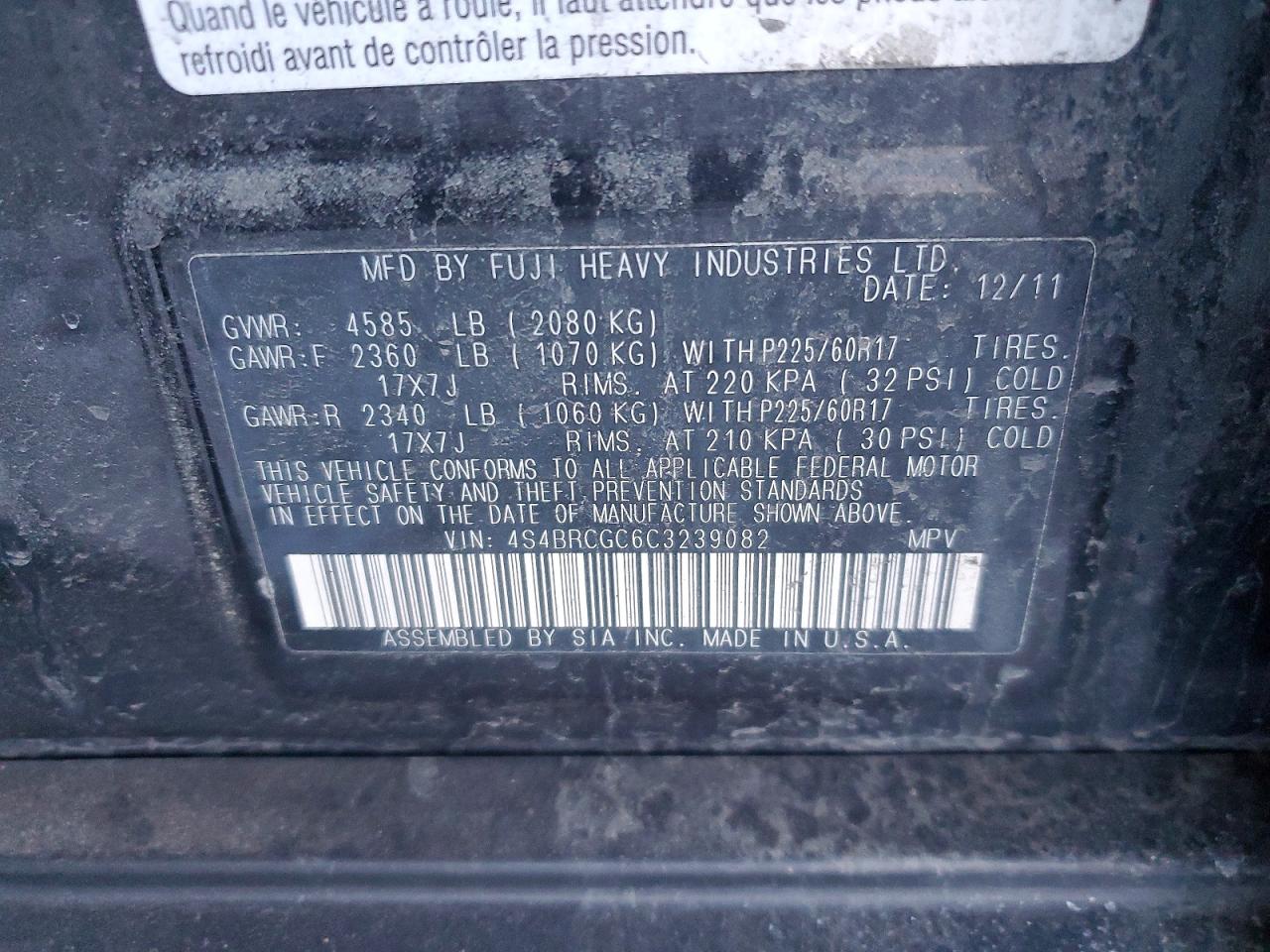 2012 SUBARU OUTBACK 2.5I PREMIUM photo 13