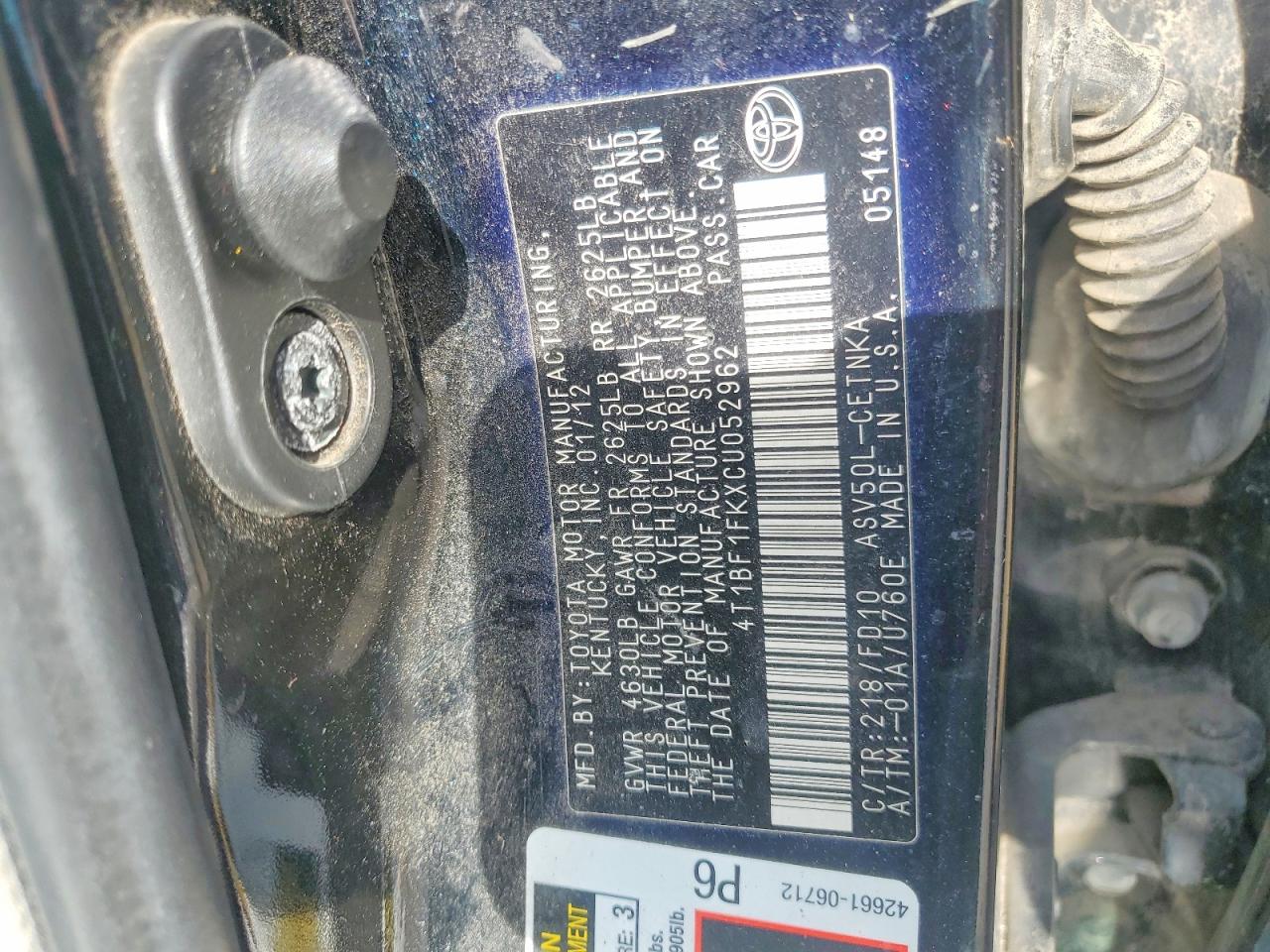 2012 TOYOTA CAMRY BASE photo 12