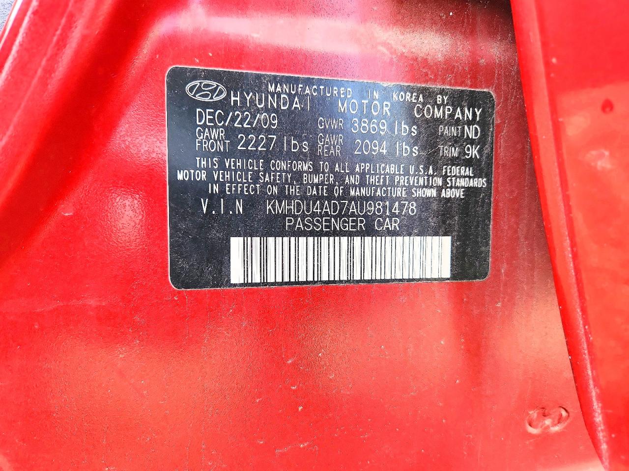 2010 HYUNDAI ELANTRA BLUE photo 12