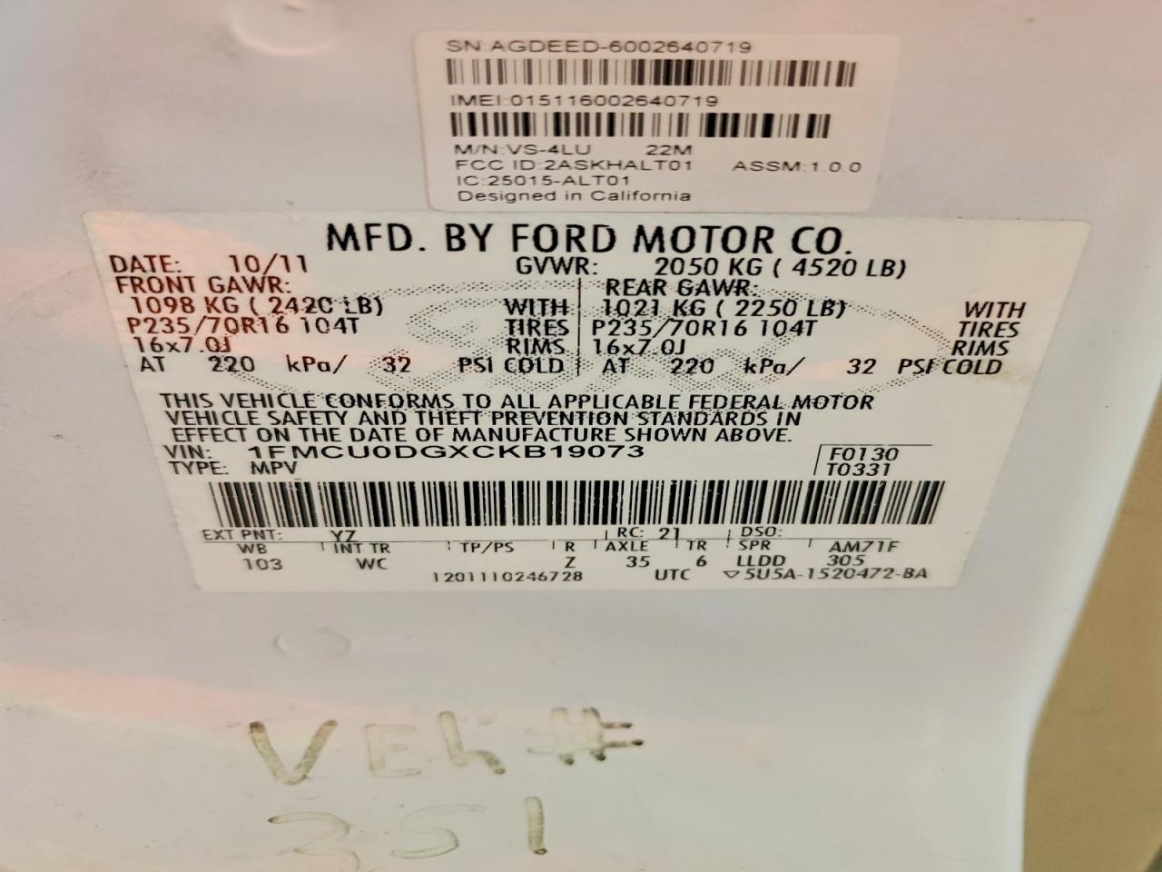 2012 FORD ESCAPE XLT photo 49