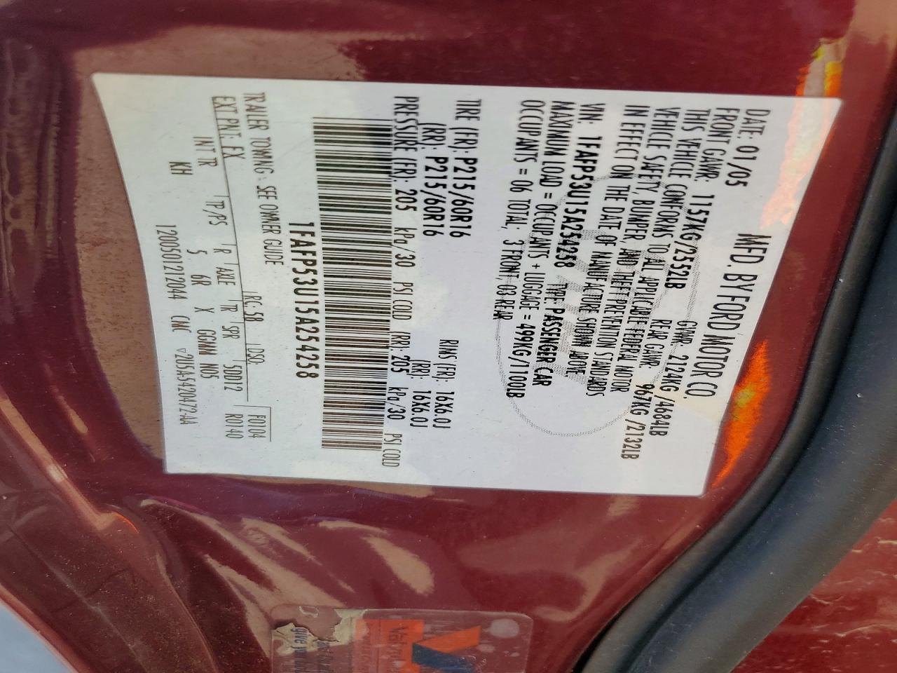 2005 FORD TAURUS SE photo 12