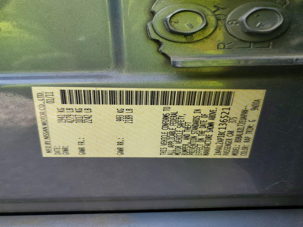 2011 NISSAN ALTIMA BASE photo 12