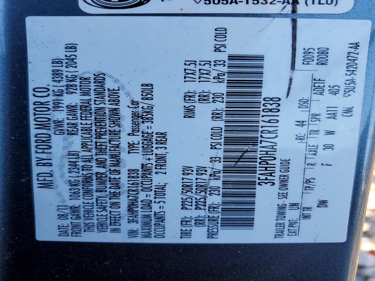 2012 FORD FUSION SE photo 12