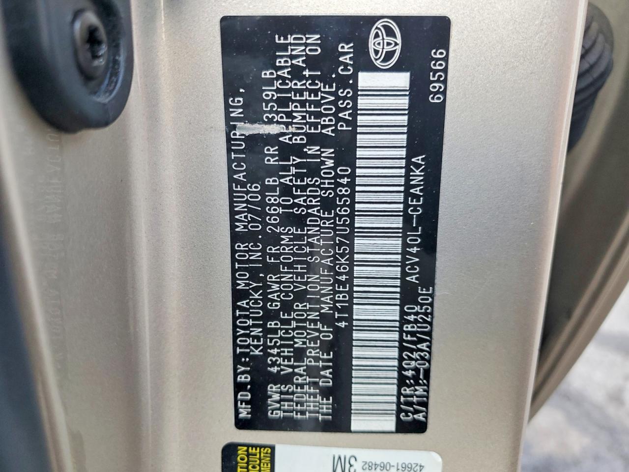 2007 TOYOTA CAMRY CE photo 12