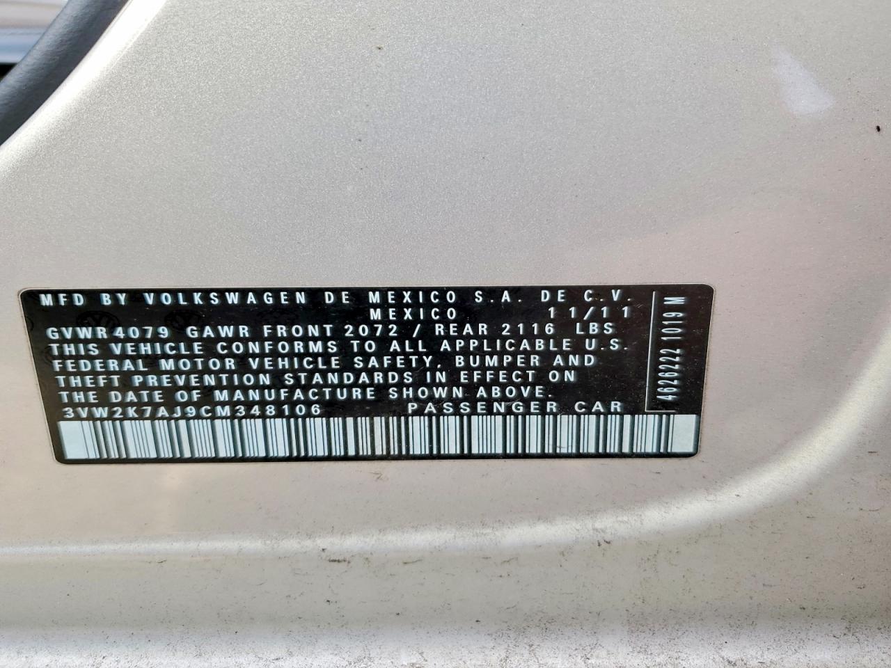 2012 VOLKSWAGEN JETTA BASE photo 12