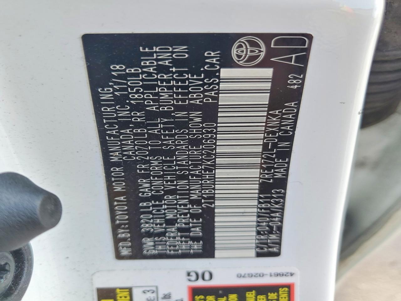 2019 TOYOTA COROLLA L photo 13