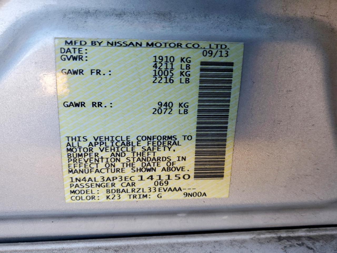 2014 NISSAN ALTIMA 2.5 photo 12