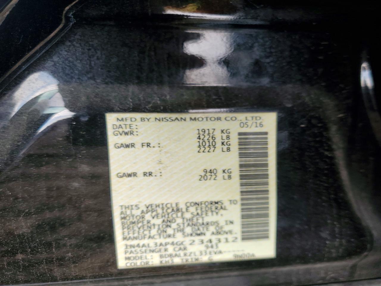 2016 NISSAN ALTIMA 2.5 photo 12