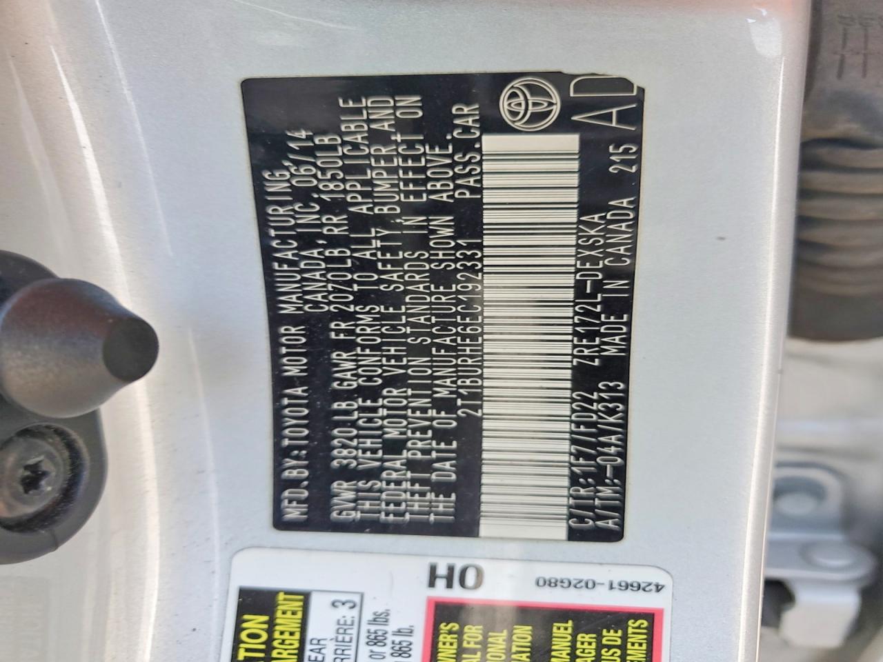 2014 TOYOTA COROLLA L photo 12