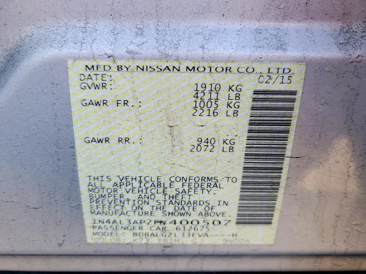 2015 NISSAN ALTIMA 2.5 photo 12