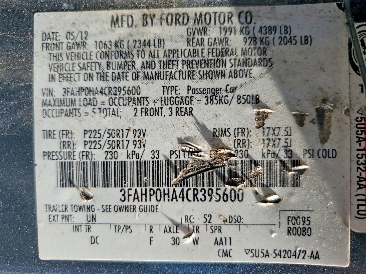 2012 FORD FUSION SE photo 12