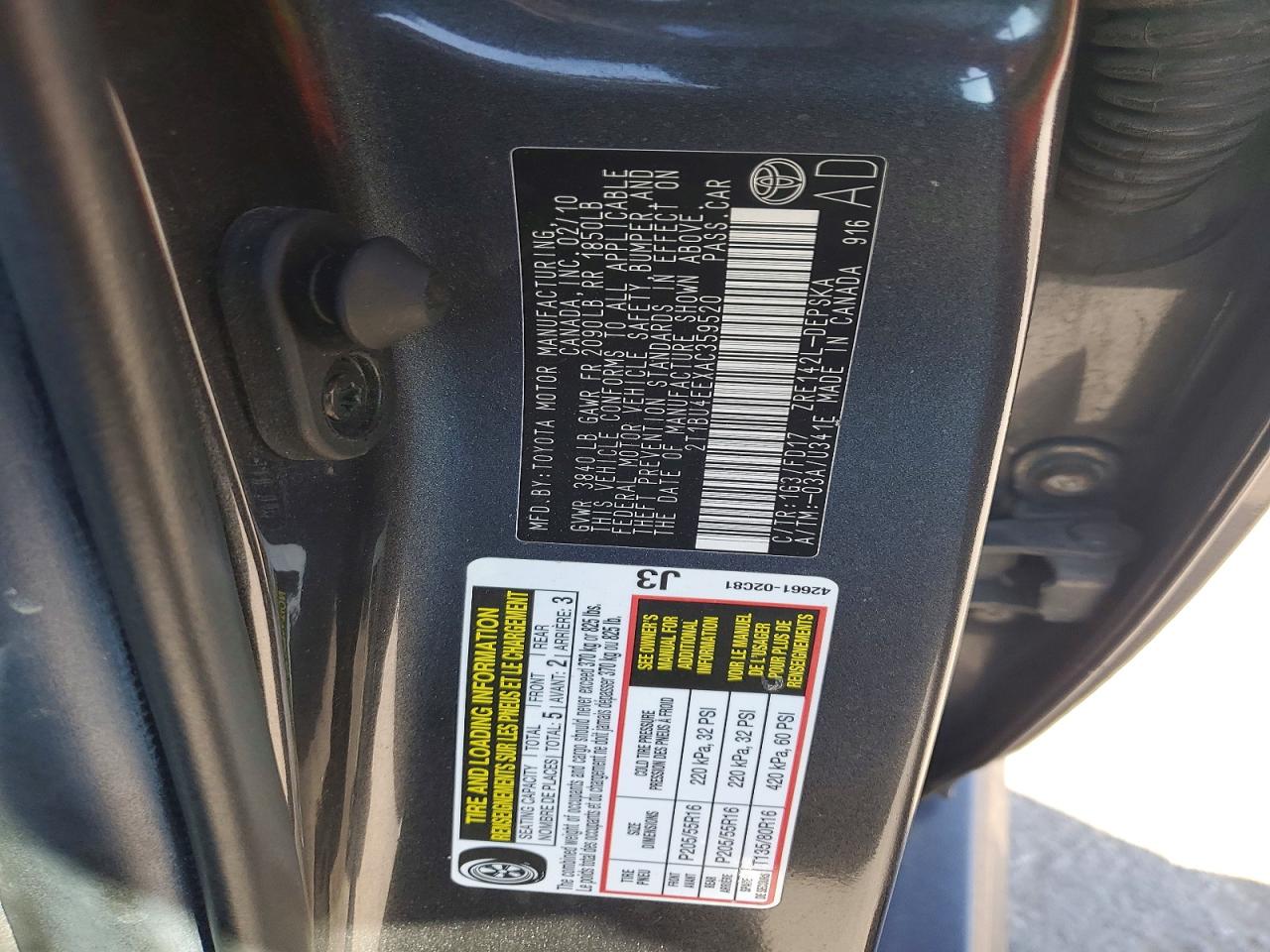 2010 TOYOTA COROLLA BASE photo 12