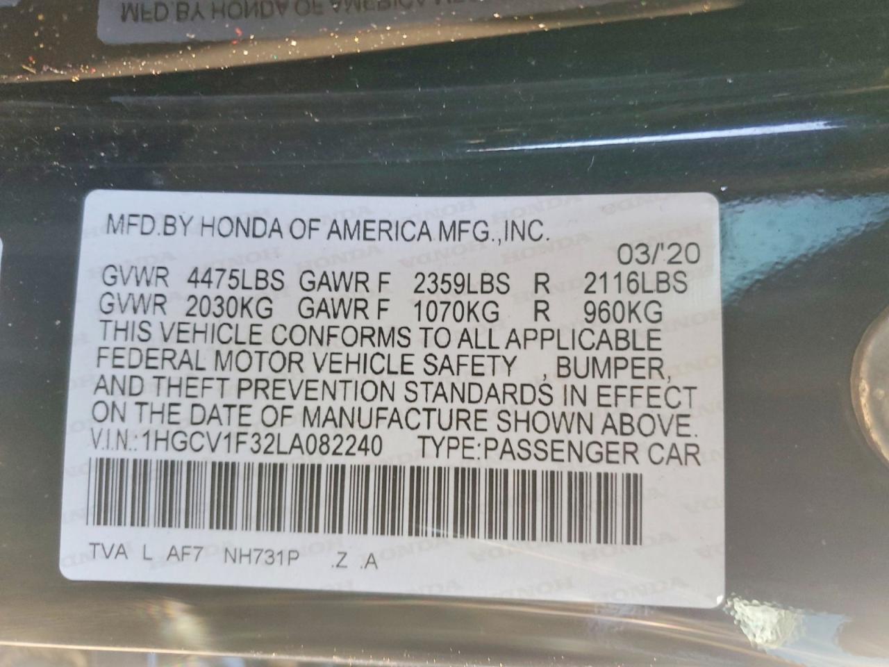 2020 HONDA ACCORD SPORT photo 13