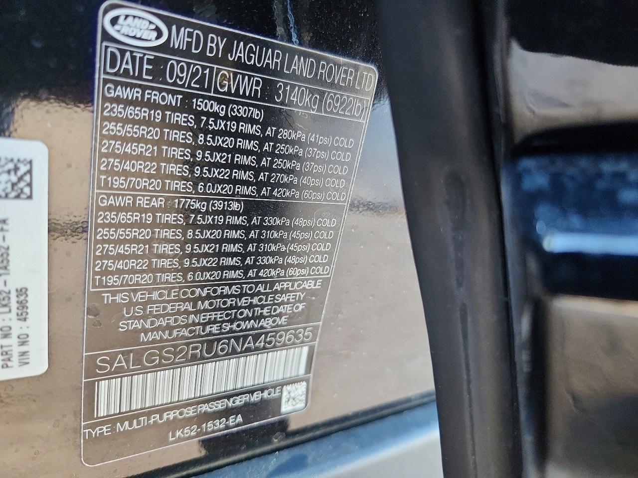 2022 LAND ROVER RANGE ROVER HSE WESTMINSTER EDITION photo 13