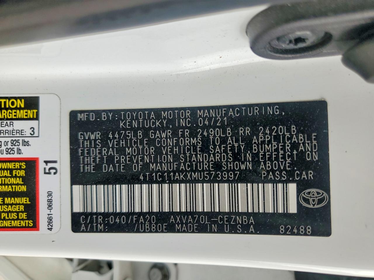 2021 TOYOTA CAMRY LE photo 13
