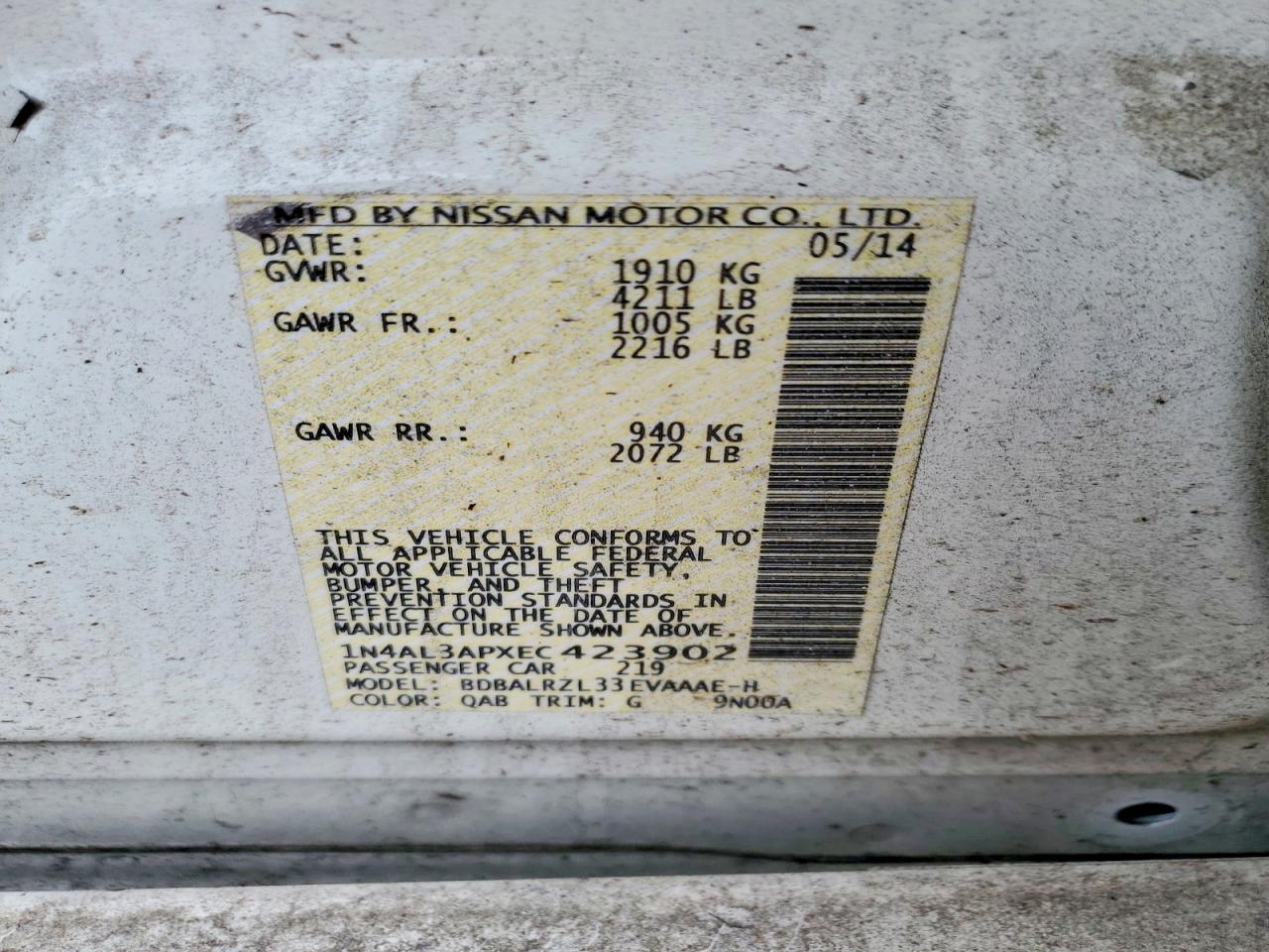 2014 NISSAN ALTIMA 2.5 photo 12