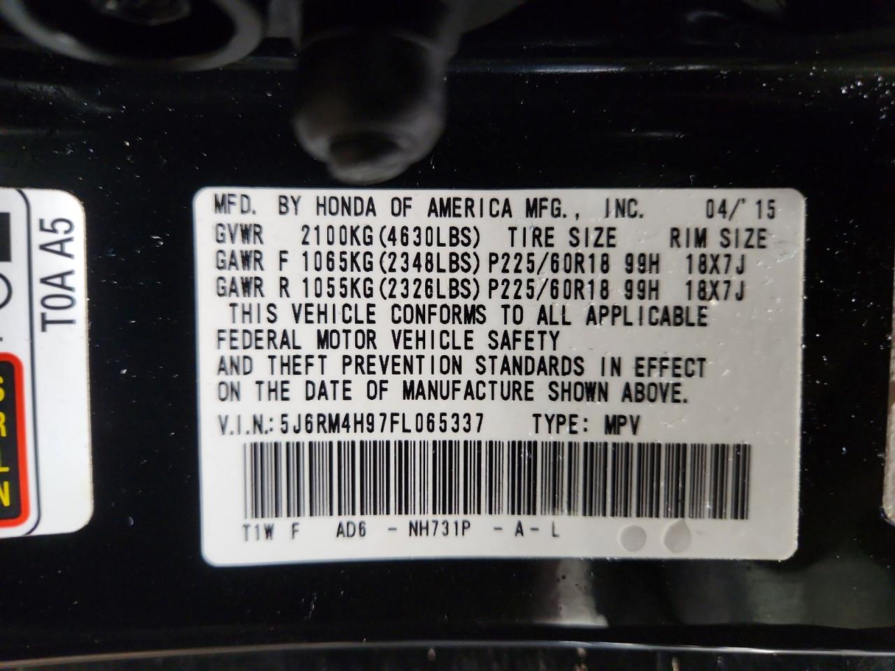 2015 HONDA CR-V TOURING photo 13
