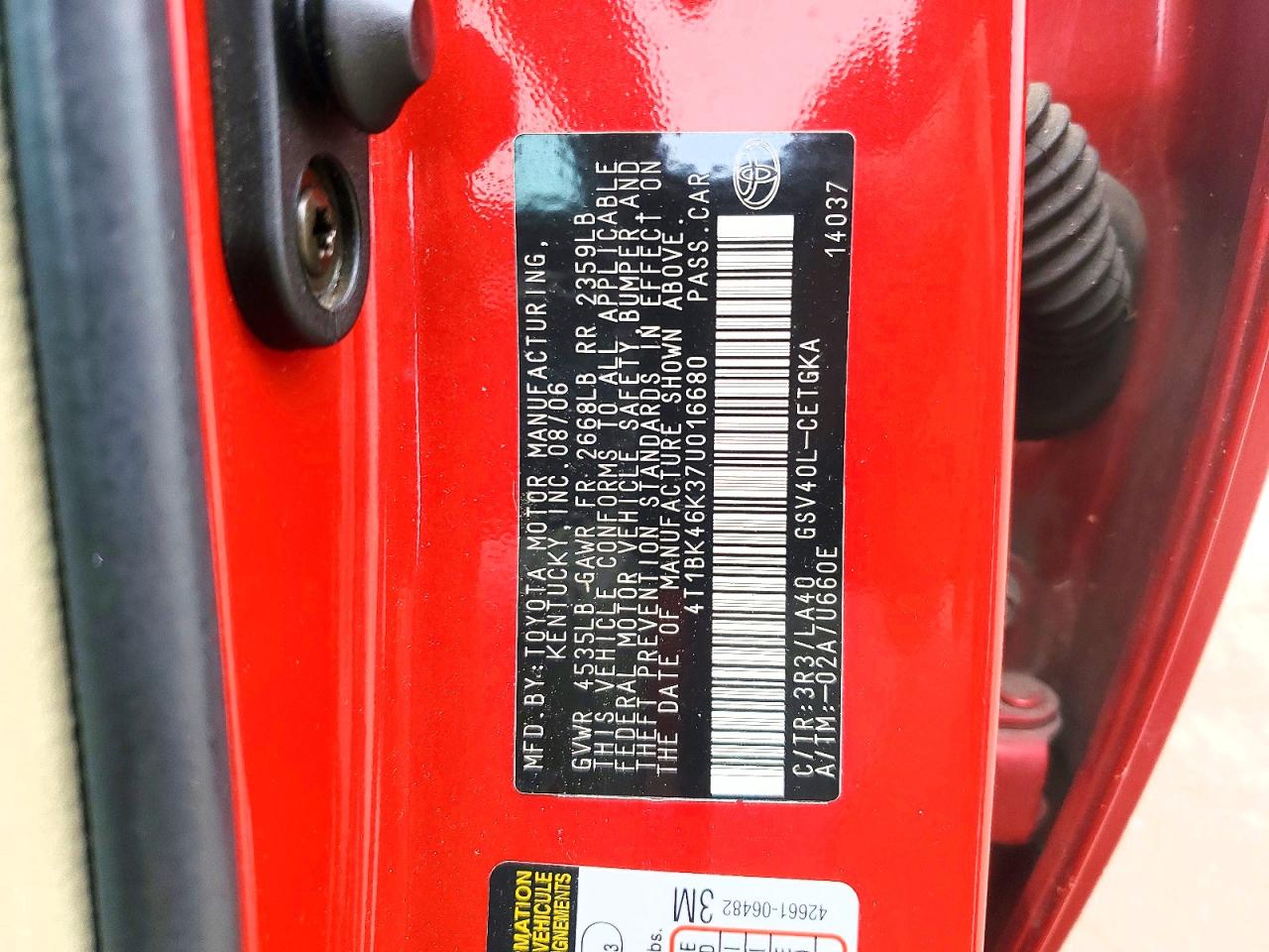 2007 TOYOTA CAMRY LE photo 12