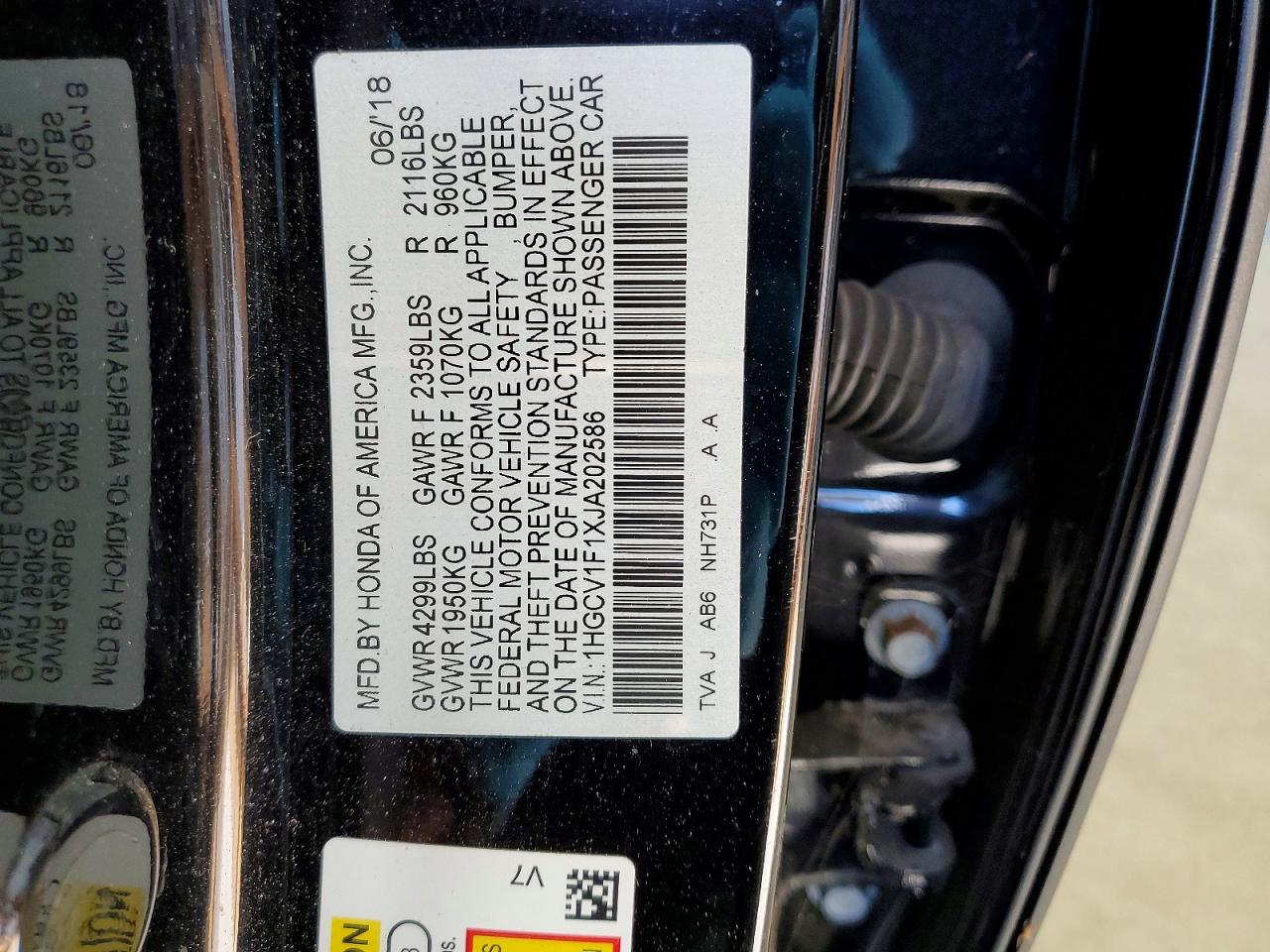 2018 HONDA ACCORD LX photo 12