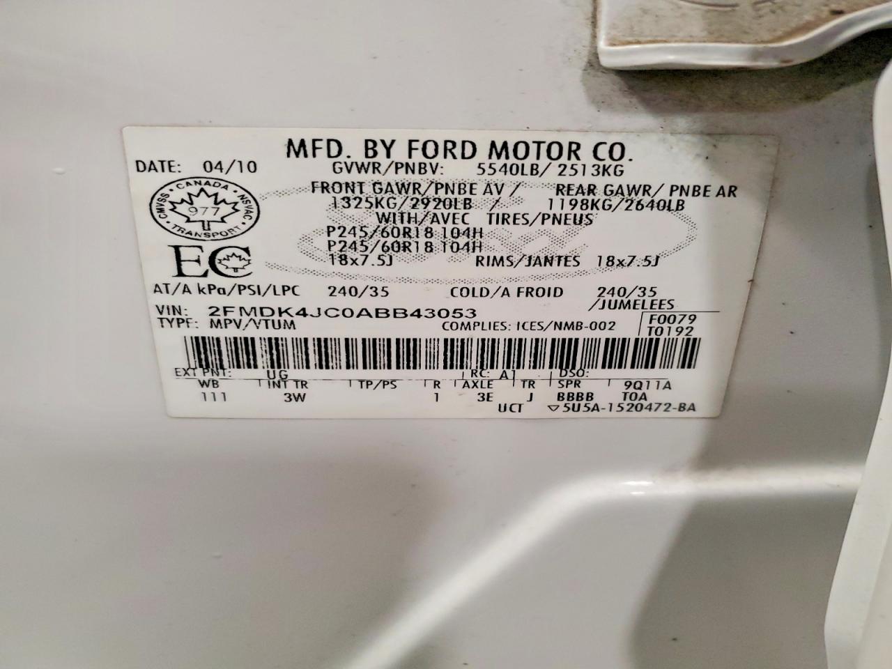 2010 FORD EDGE SEL photo 14