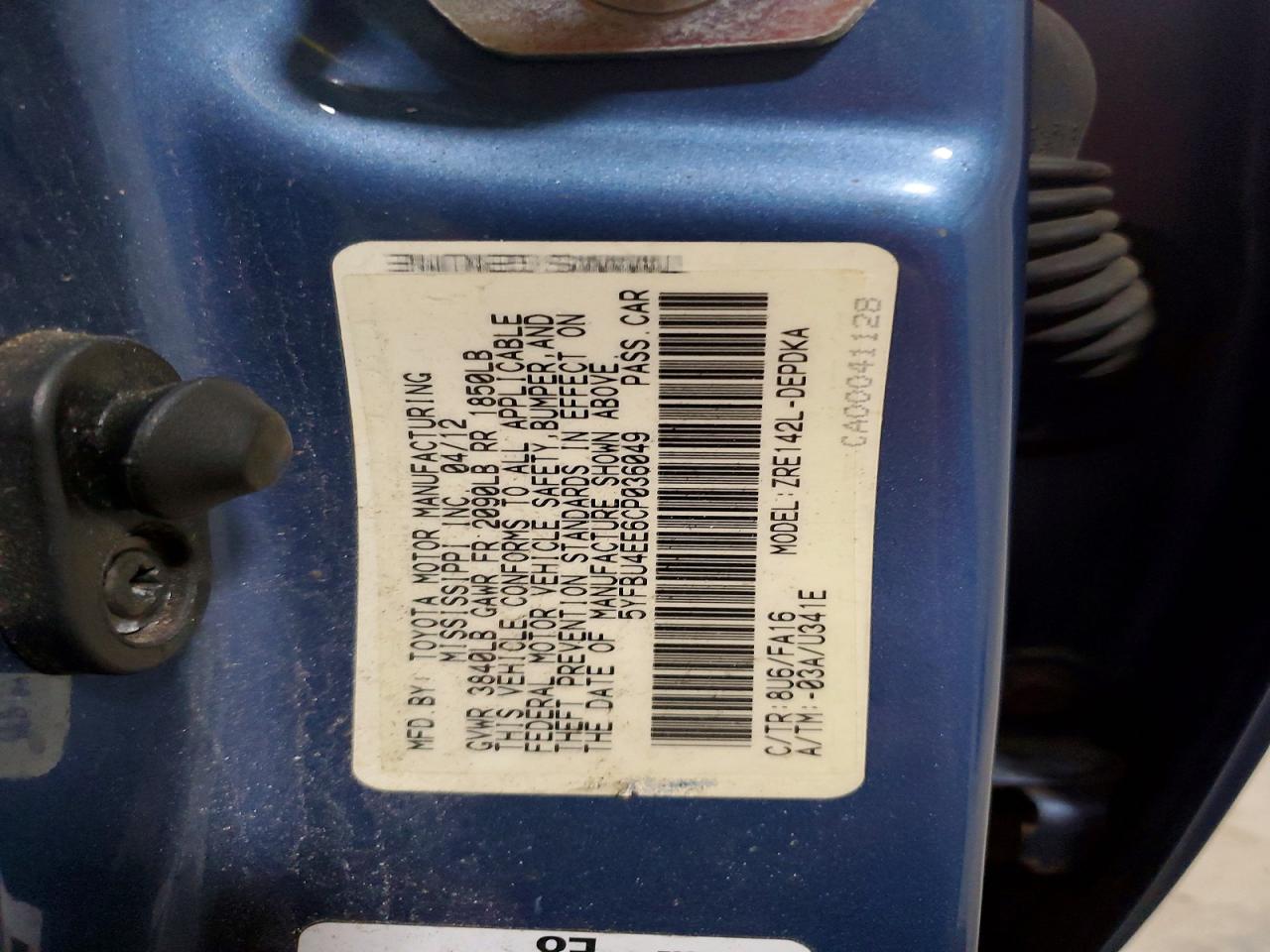 2012 TOYOTA COROLLA BASE photo 34