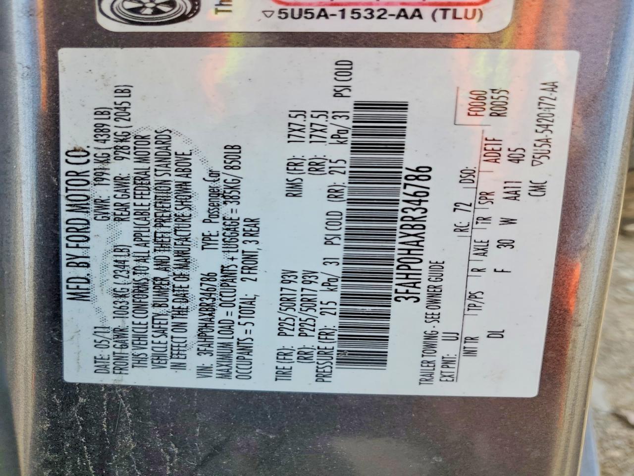 2011 FORD FUSION SE photo 12