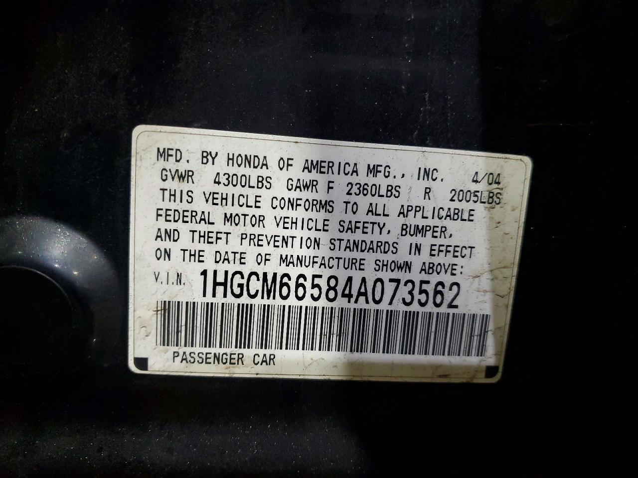 2004 HONDA ACCORD EX photo 12
