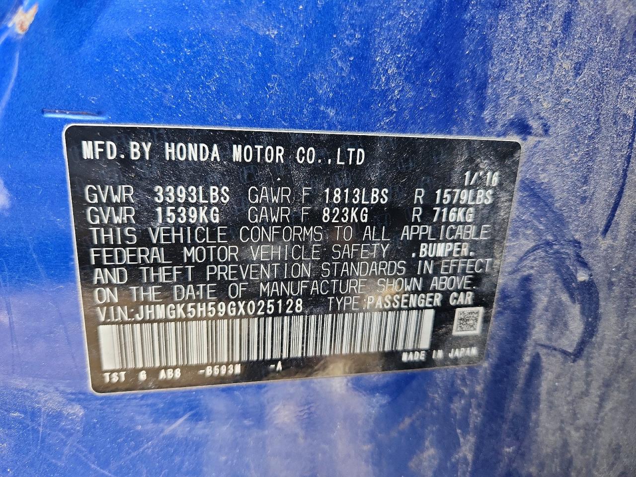 2016 HONDA FIT LX photo 12