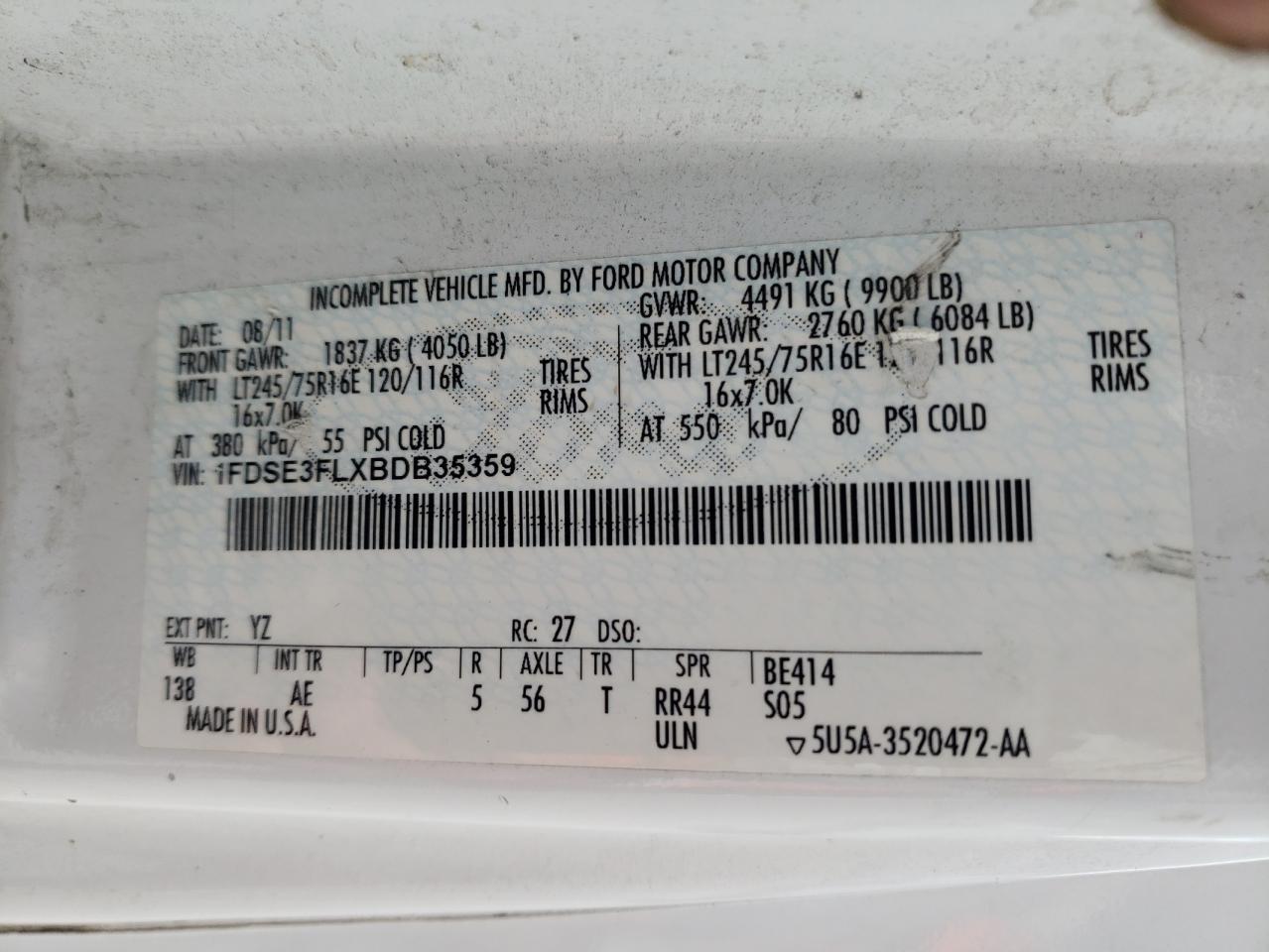 2011 FORD ECONOLINE E350 SUPER DUTY CUTAWAY VAN photo 12