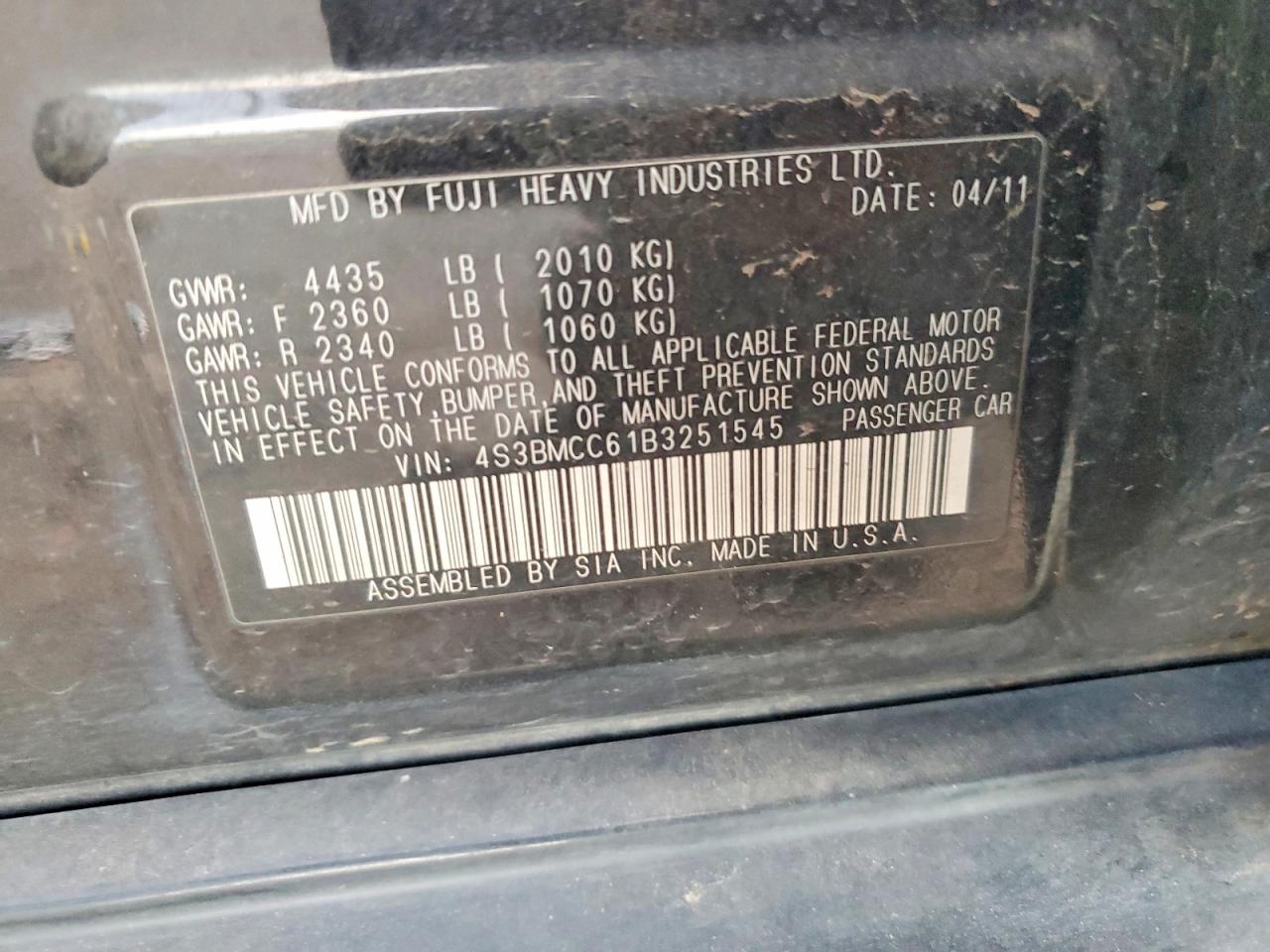 2011 SUBARU LEGACY 2.5I PREMIUM photo 12