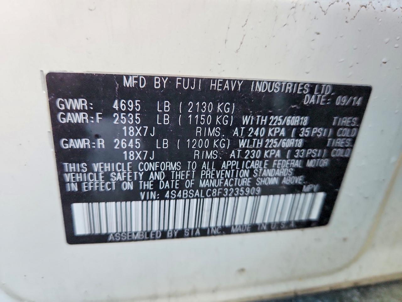 2015 SUBARU OUTBACK 2.5I LIMITED photo 12